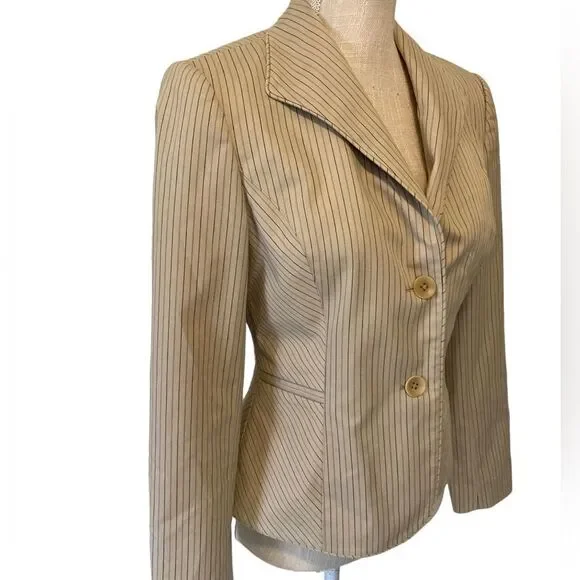 Caslon Tan Pinstripe Blazer Jacket Size 2 Tailored Career Neutral Work Jacket - Picture 5 of 11
